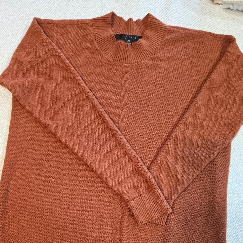 Cyrus Rust Terracotta Mock Neck Knit Sweater Size XS Ribbed Cuff Hem Fall Pul. - Picture 2 of 4